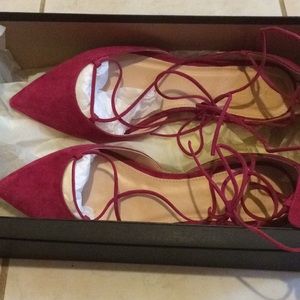 Suede lace-up pointed-toe flats